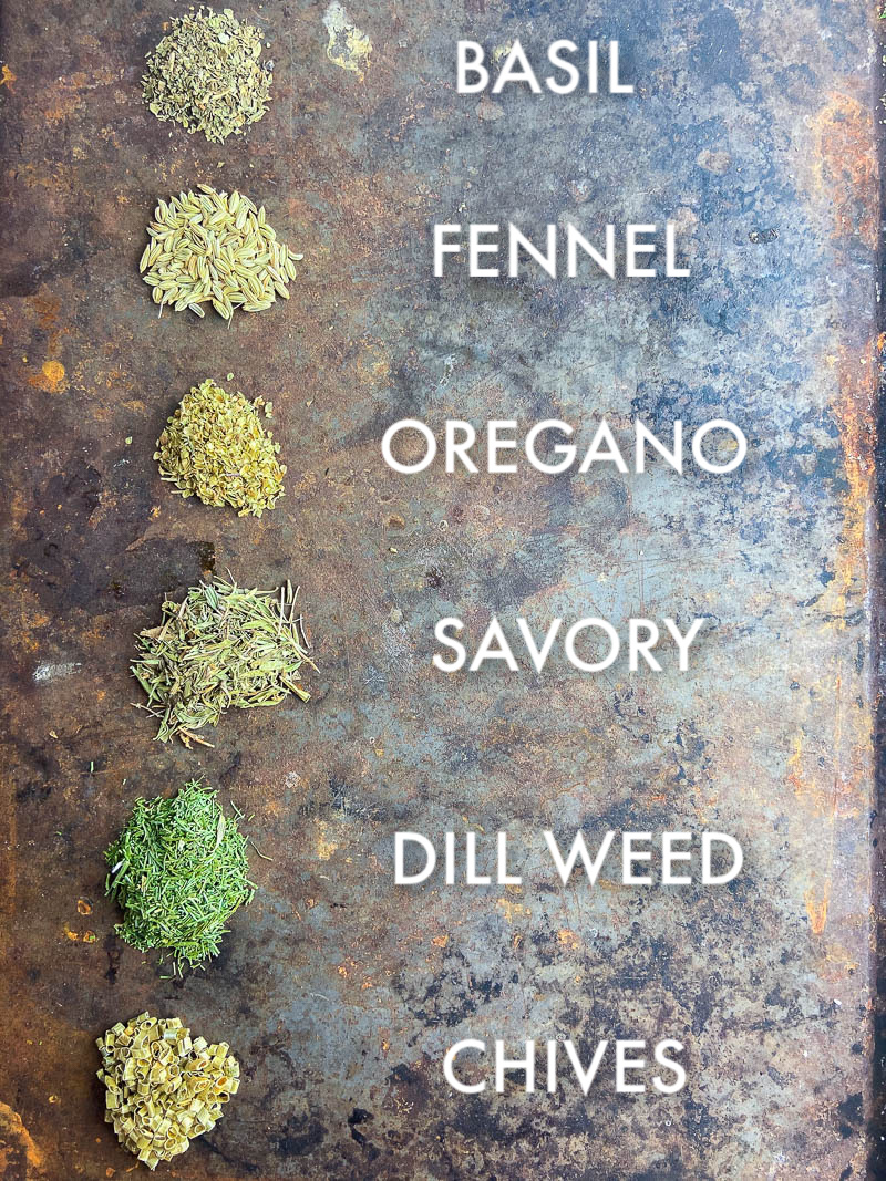 Overhead picture of dried herbs 