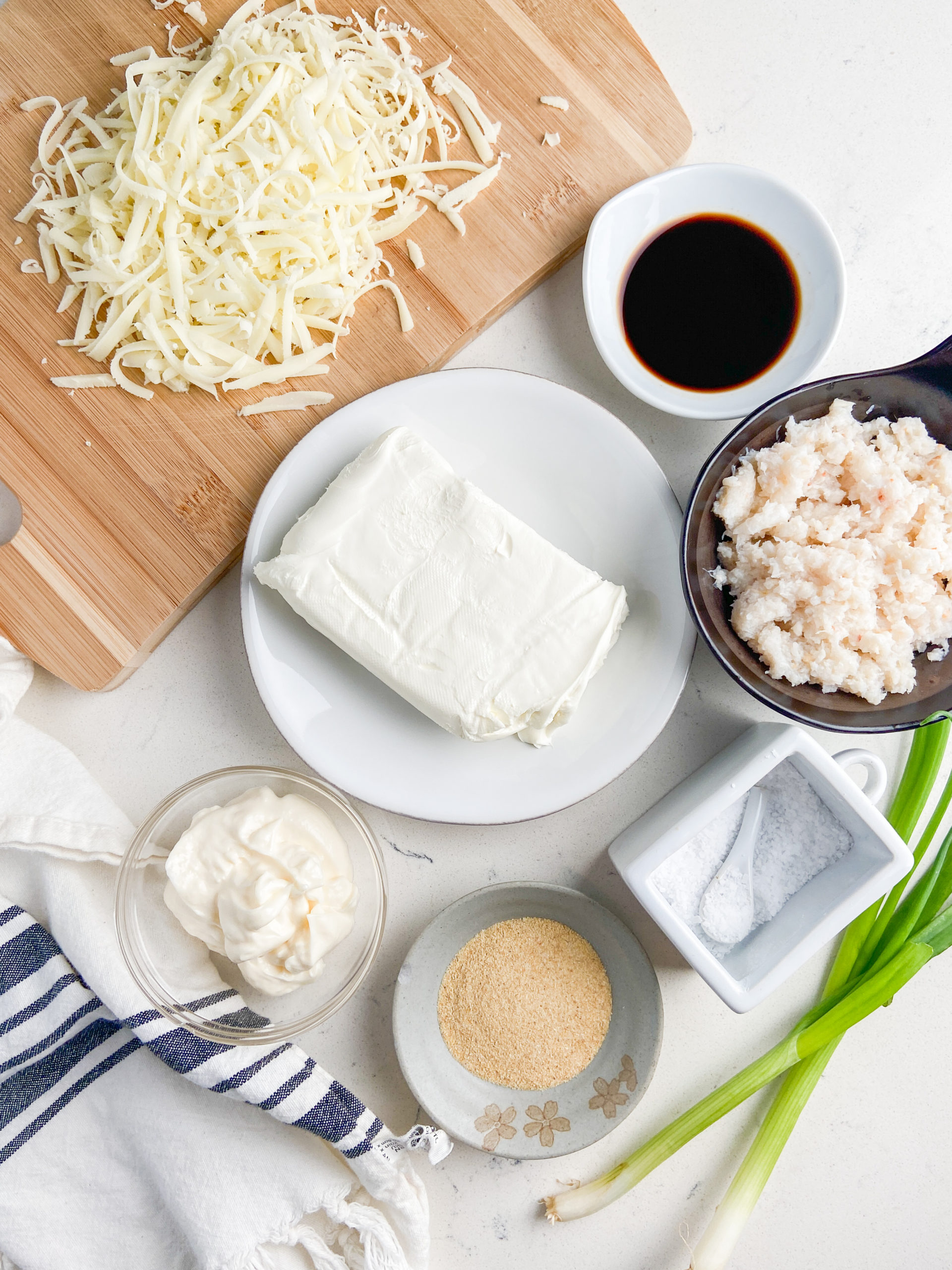 Overhead photo of ingredients needed for crab rangoon dip