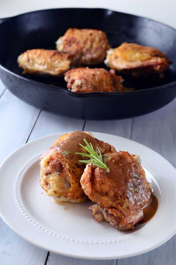 Crispy Chicken Thighs with Honey Dijon Balsamic Pan Sauce
