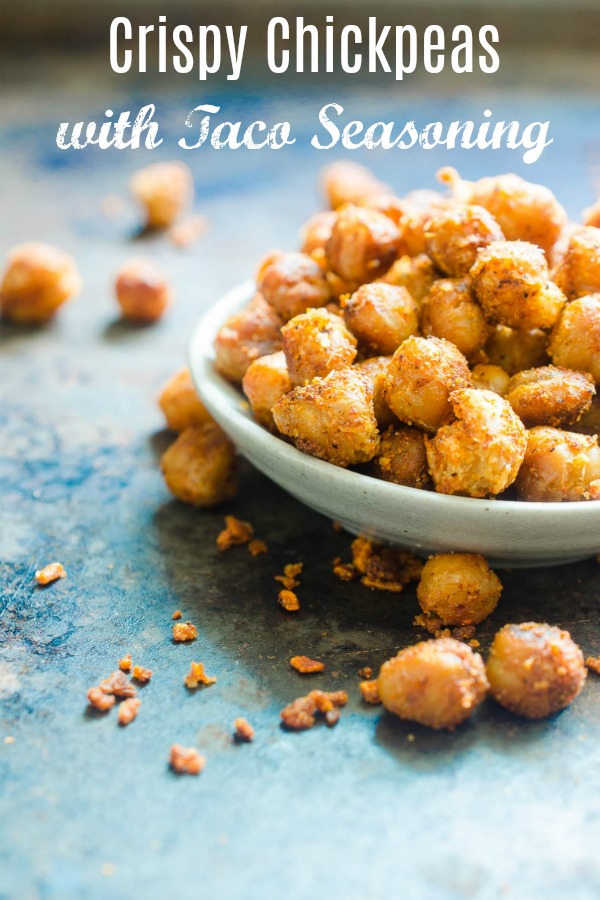 Crispy Chickpeas are an easy, versatile snack. These Crispy Chickpeas are pan fried and tossed in taco seasoning. Eat them as a snack or in a taco shell for a vegetarian taco! #Chickpeas #vegetarianrecipe #vegetarian #vegan 