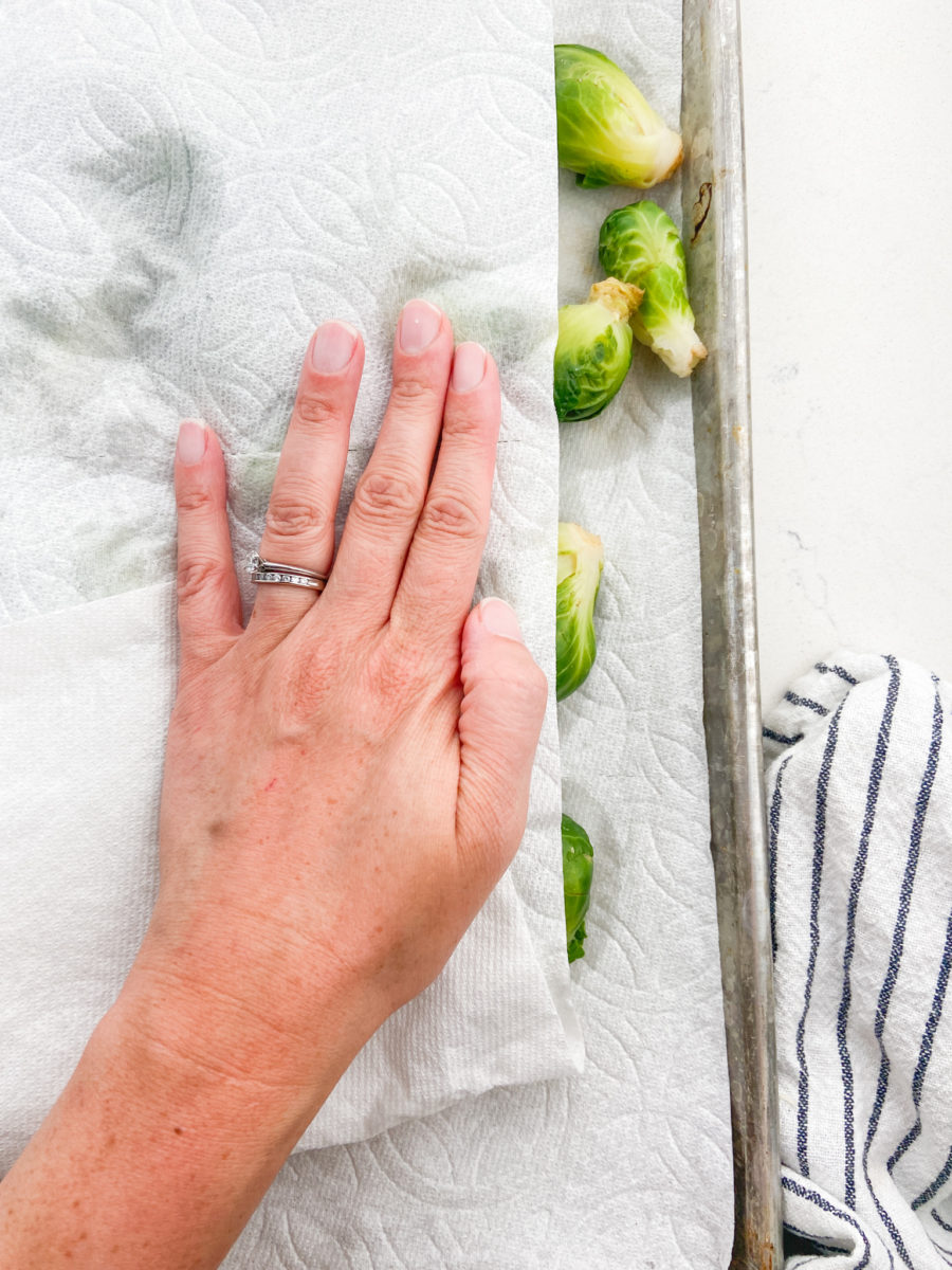 Pat dry brussels sprouts with paper towel. 