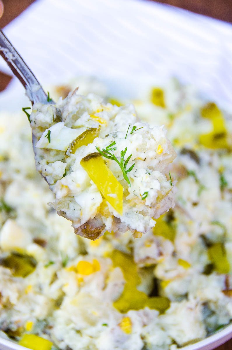 A heaping spoonful of potato salad 