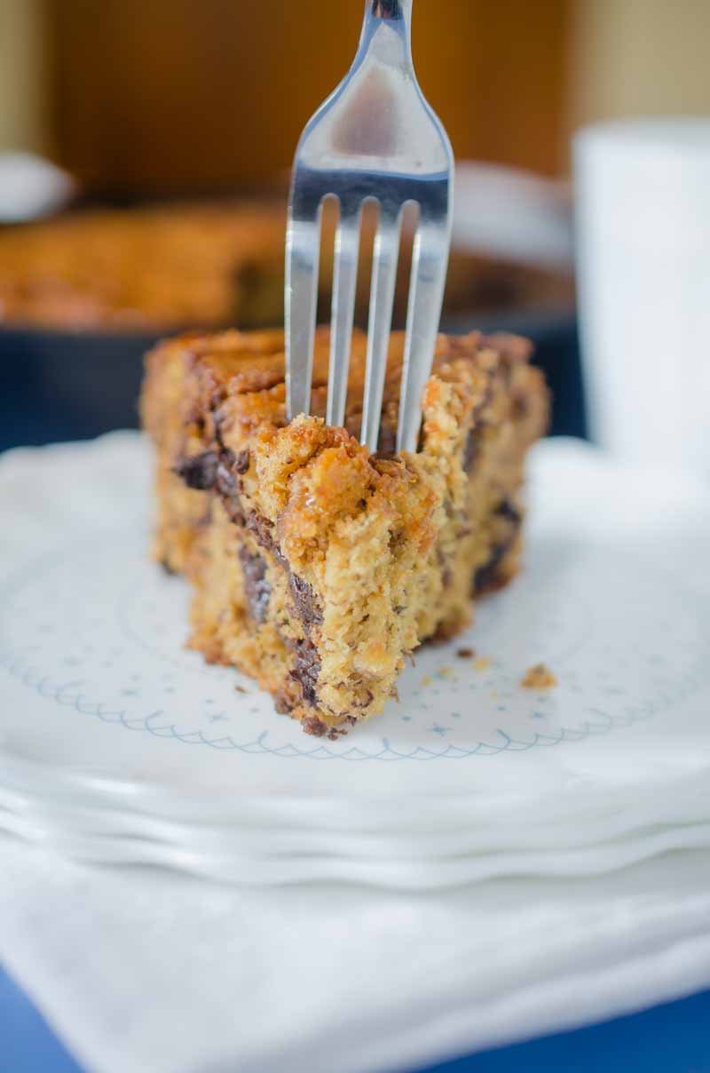 Dulce de Leche Banana Bread with dark chocolate chunks and a swirl of Dulce de Leche. Serve it for breakfast or dessert...or both.