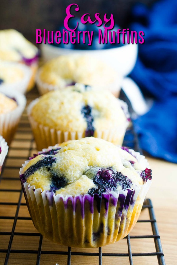 Easy blueberry muffins are a classic for a reason. Moist, tender and loaded with fresh blueberries. Great for breakfast or afternoon snacks. #muffins #blueberrymuffins #breakfast #baking