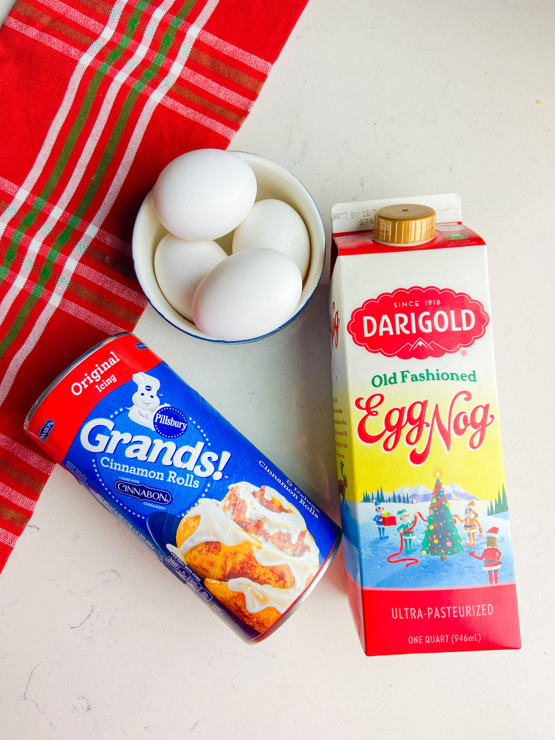 Ingredients for eggnog french toast casserole.  