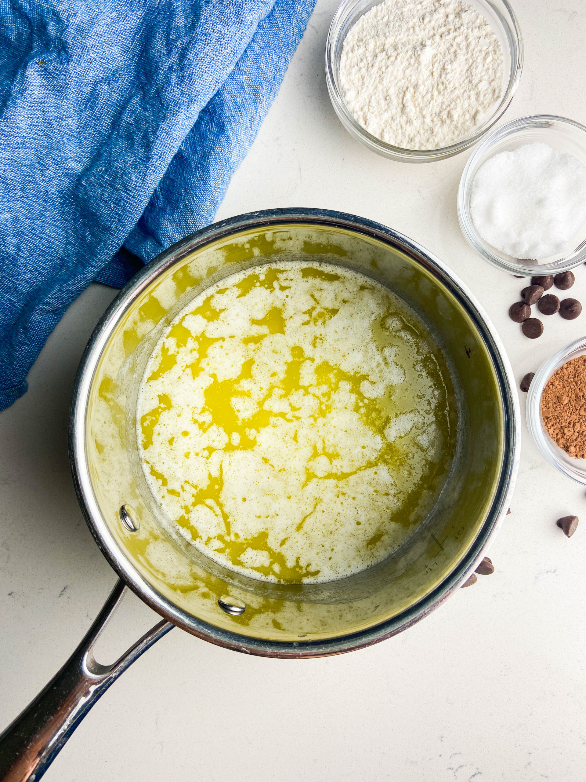 Melted butter in a pan. 