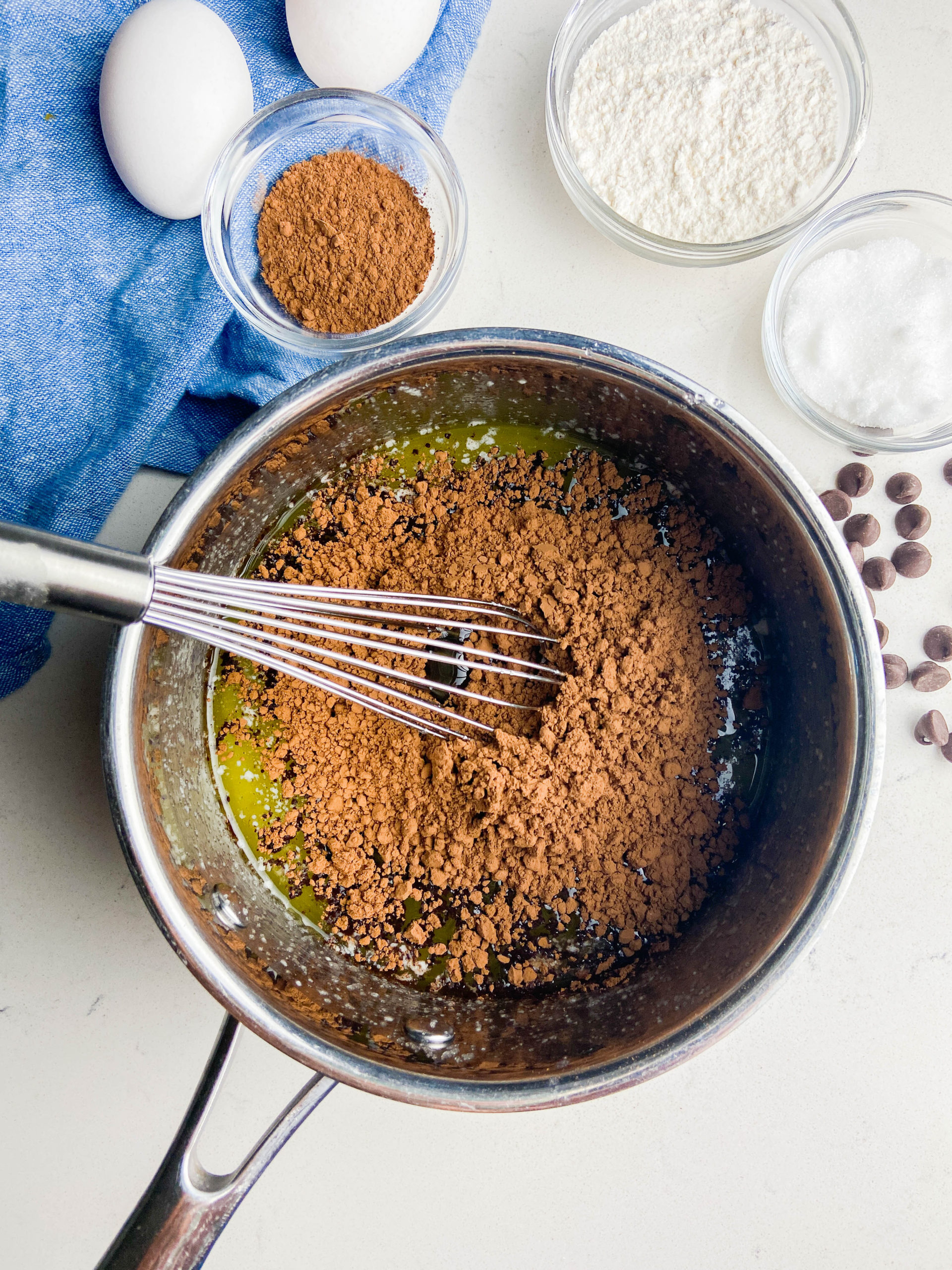 Cocoa powder in a pan. 