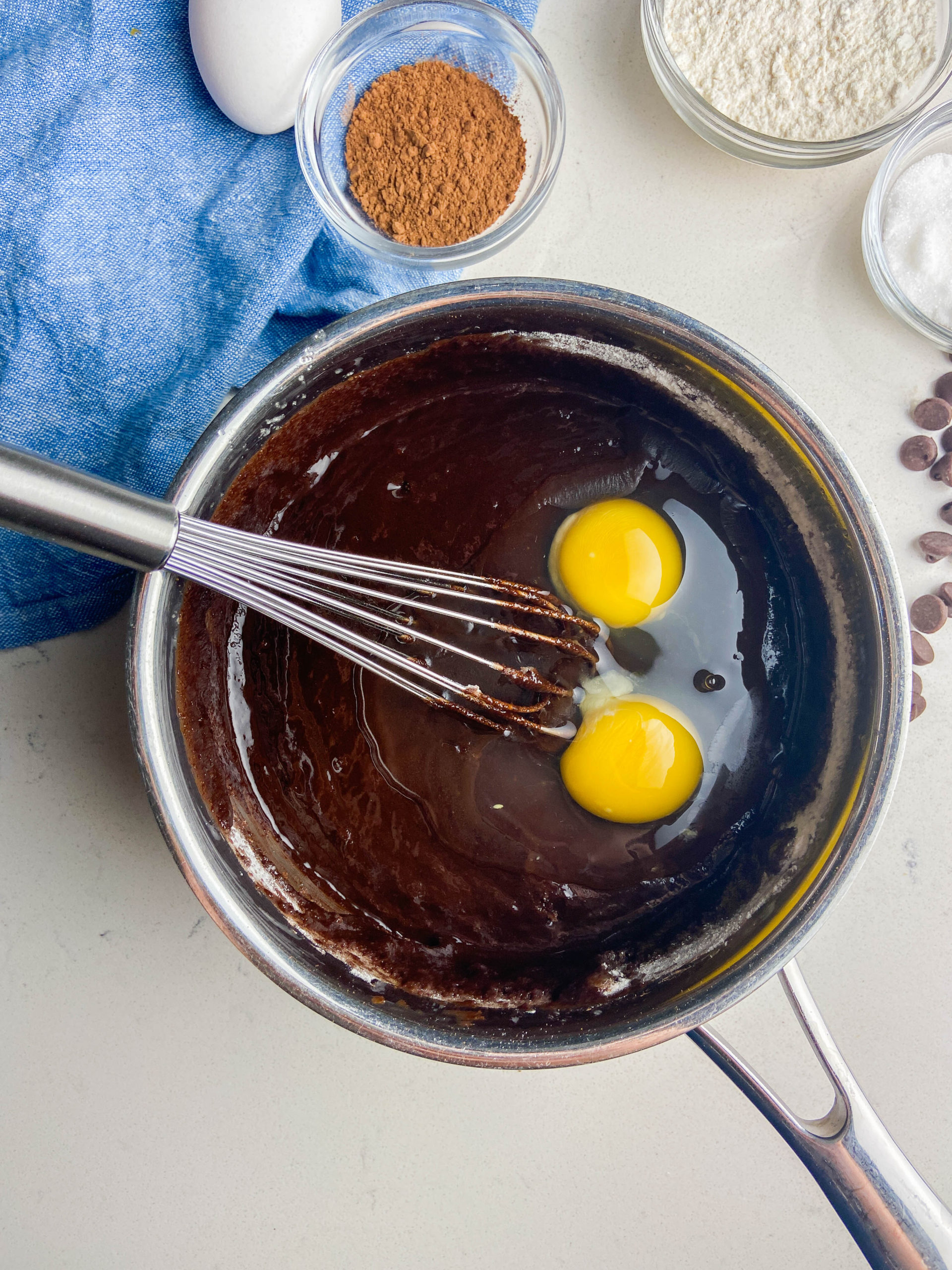 Eggs in brownie batter