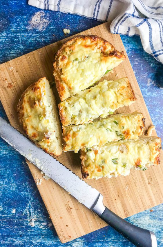 Garlic Cheese Bread with 3 cheeses and sweet roasted garlic.