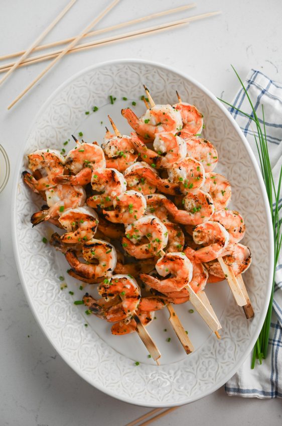 Grilled Shrimp Skewers with Champagne Vinaigrette & Chives