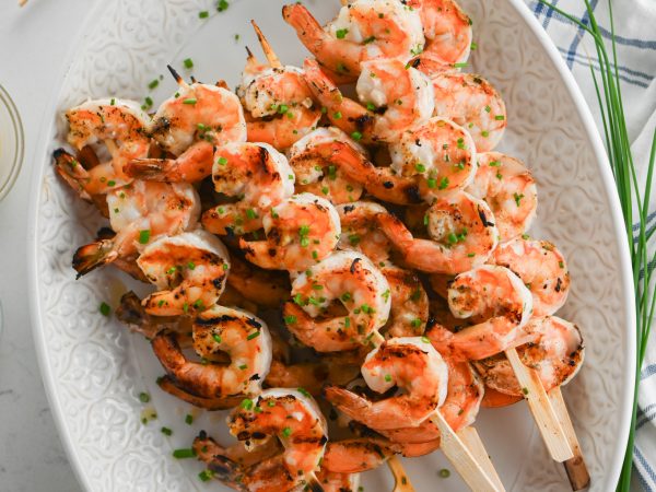Grilled Shrimp Skewers with Champagne Vinaigrette & Chives