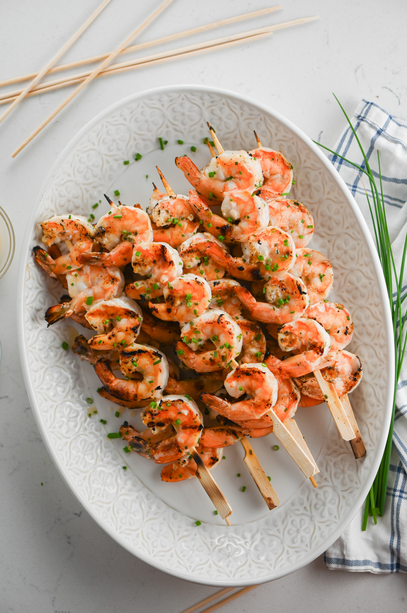 Grilled Shrimp Skewers with Champagne Vinaigrette & Chives