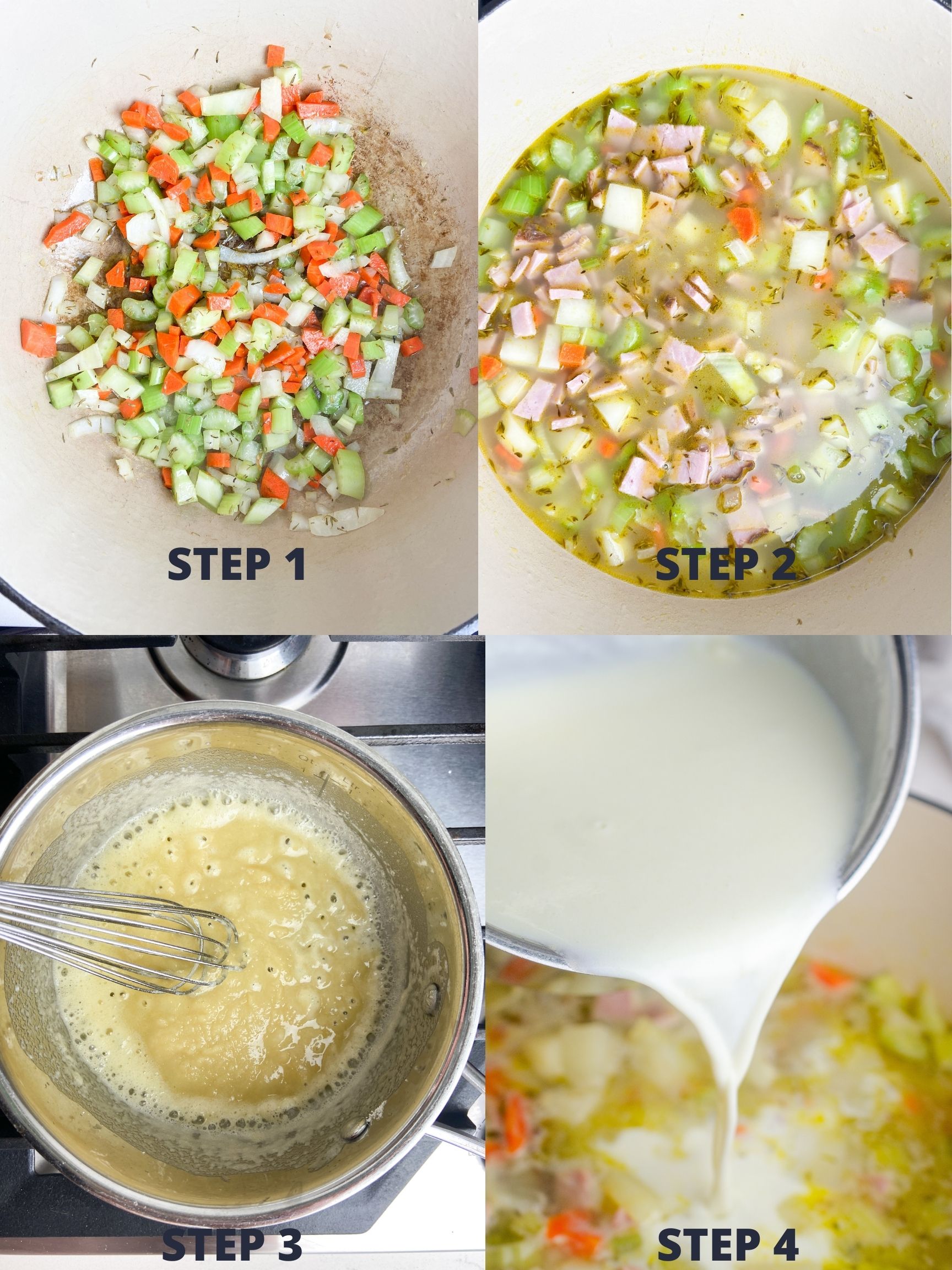 Step by Step Photos for ham and potato soup. 