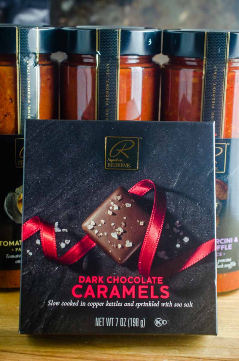 Building a holiday gift basket with Signature RESERVE Dark Chocolate Caramels