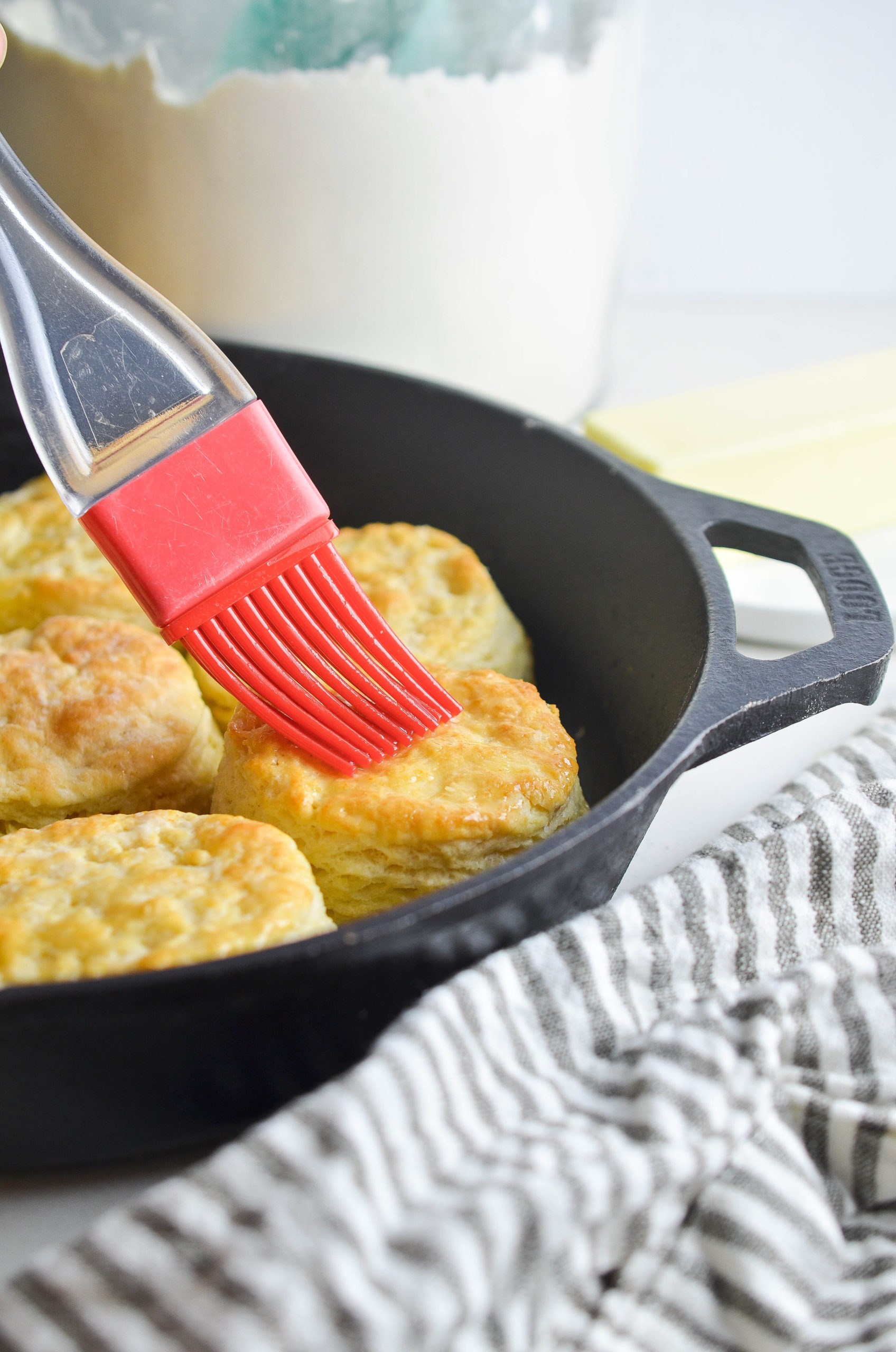 Buttermilk biscuits in a cast iron skillet. 
