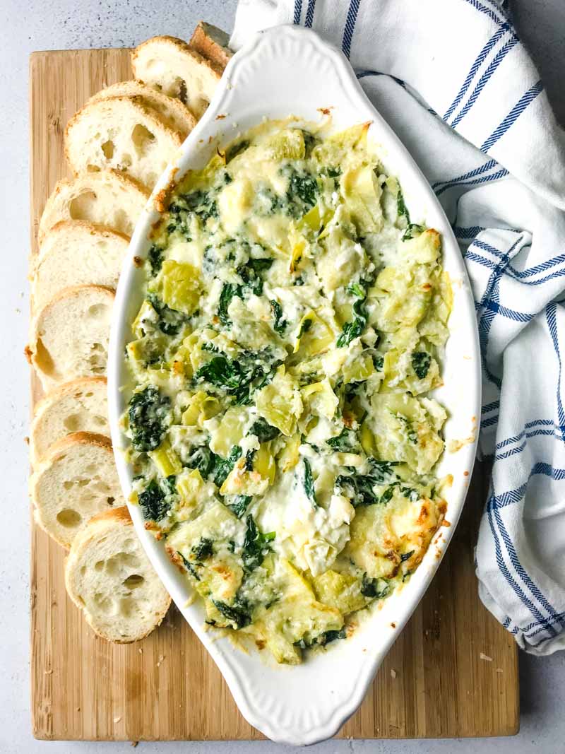 Hot Crab Spinach Artichoke Dip with bread 