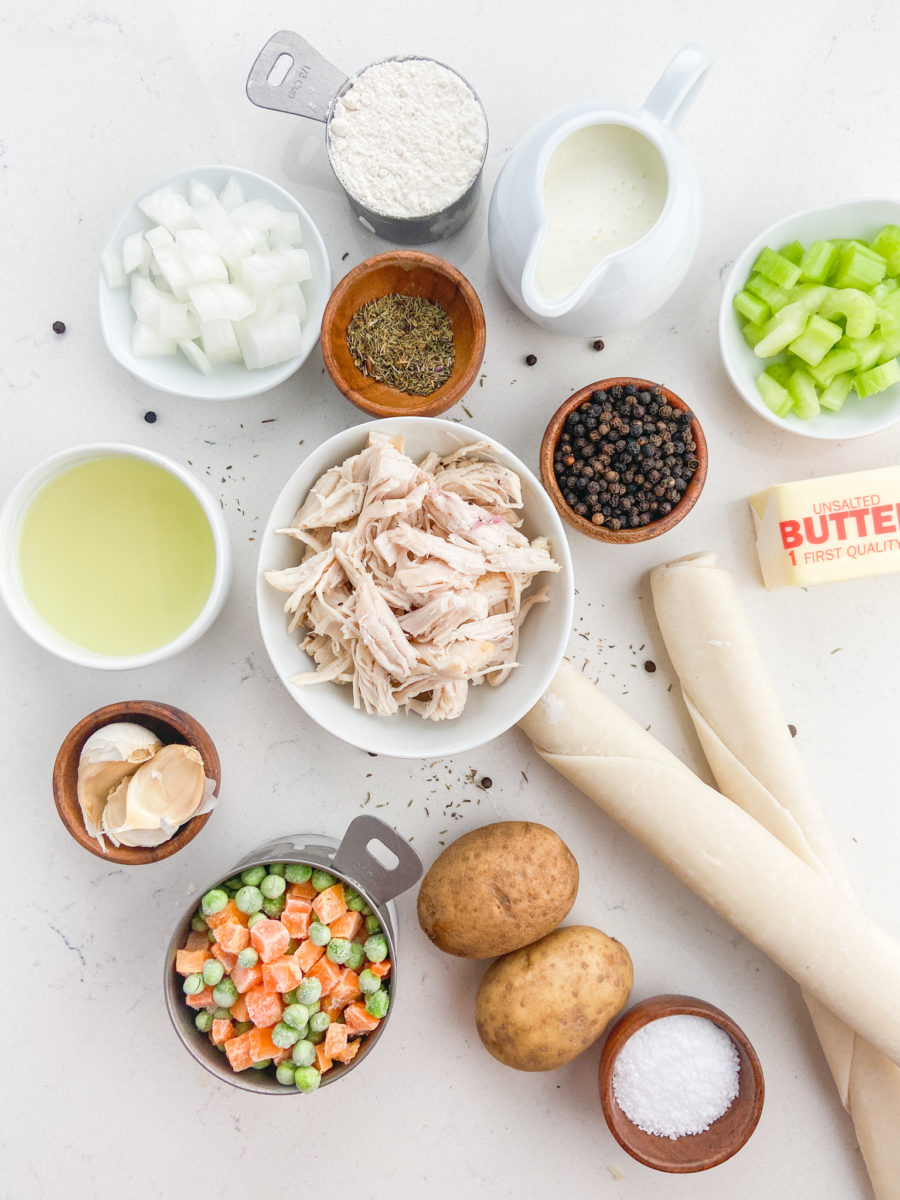 Chicken pot pie ingredients. 