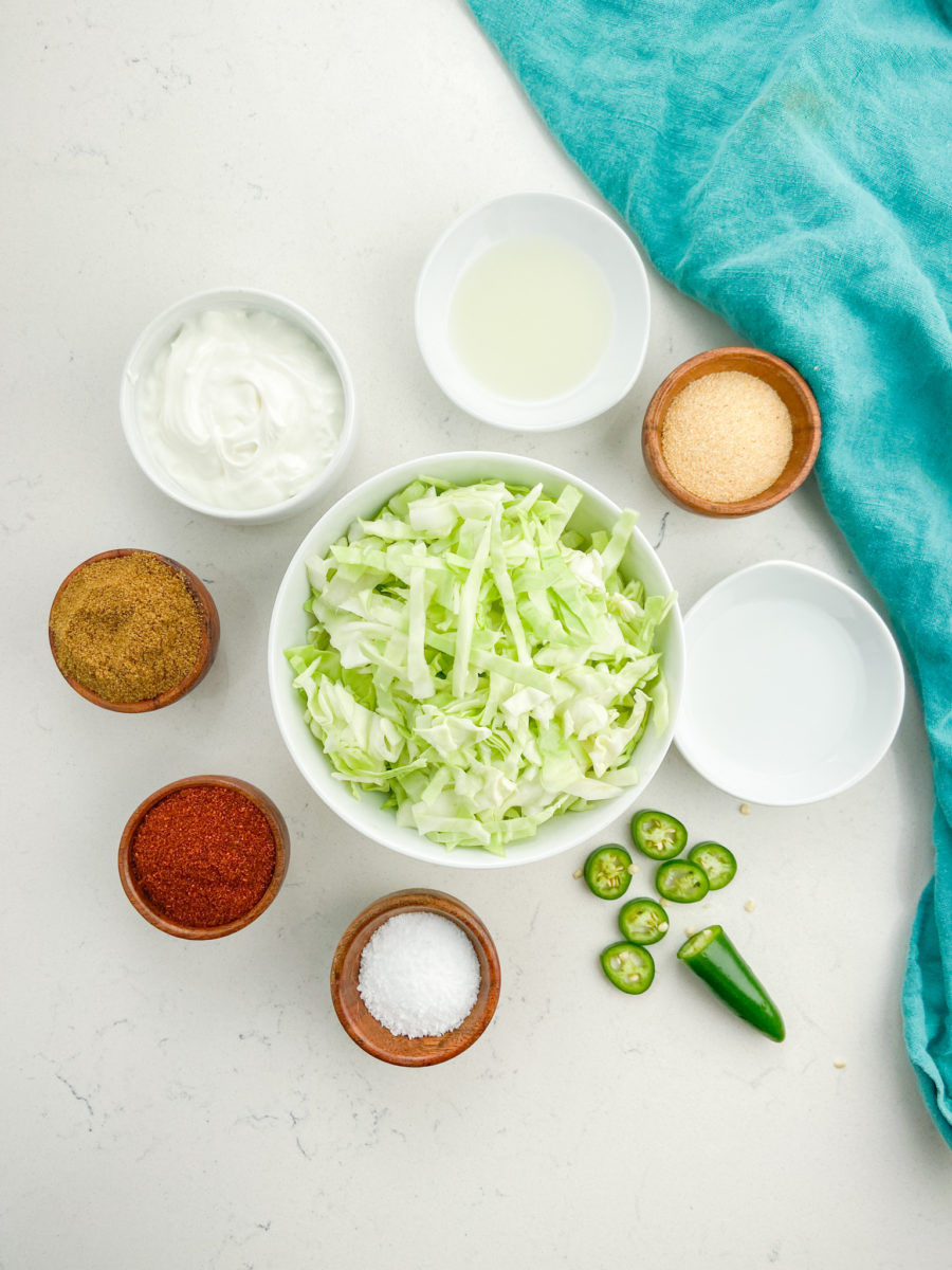 Spicy slaw ingredients. 