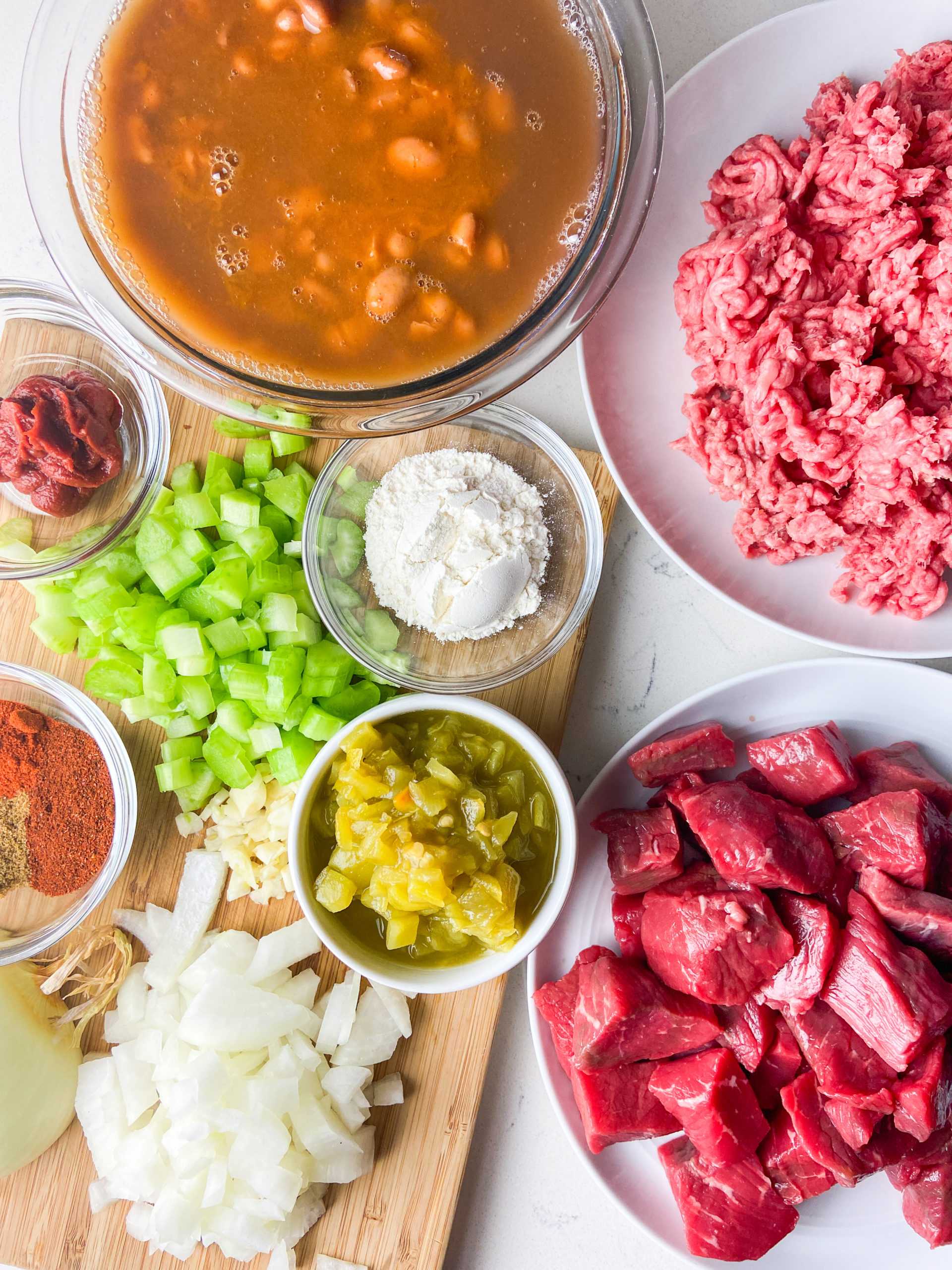 Overhead photos of ingredients for Instant Pot Chili