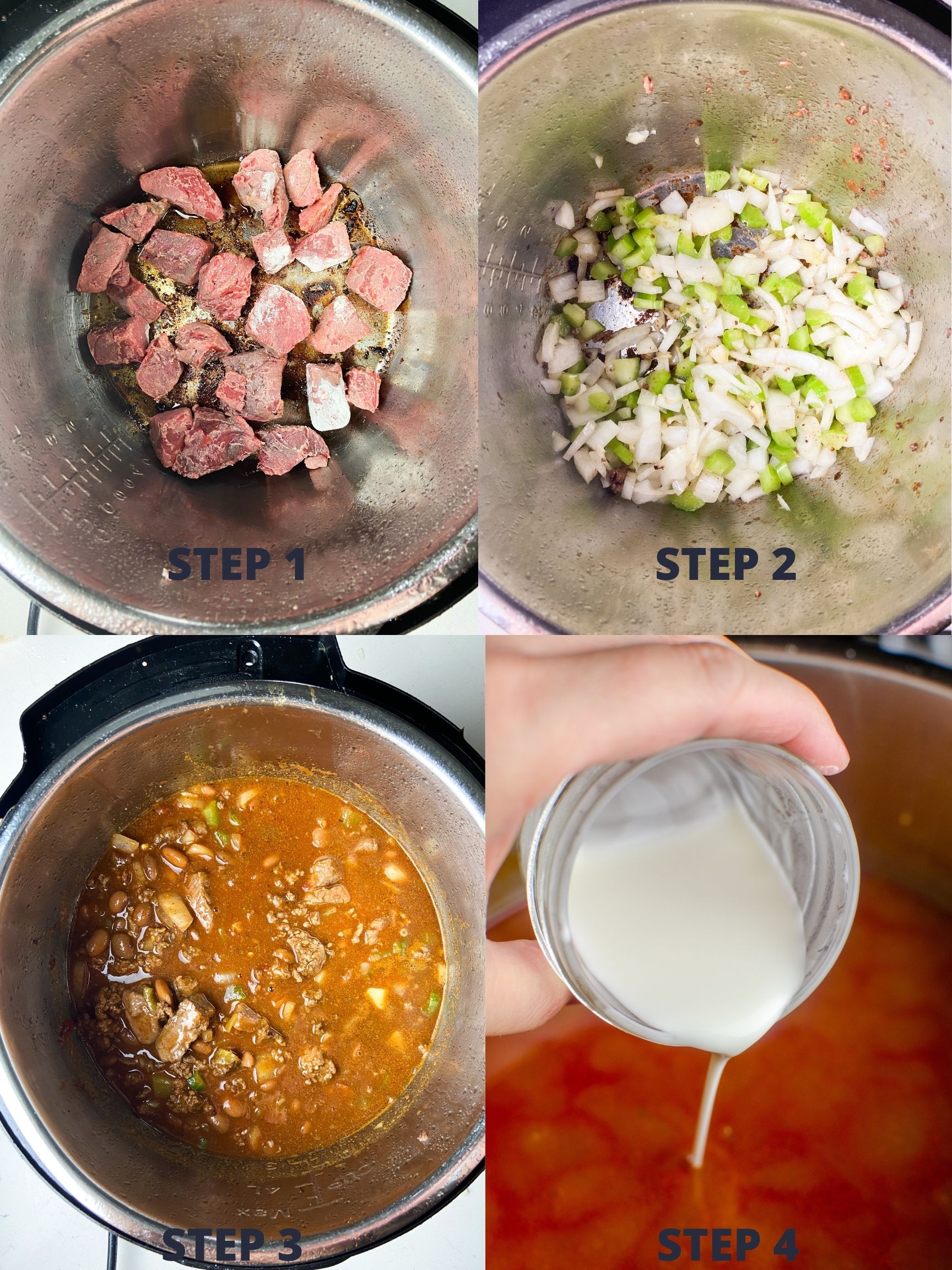 Step by step photos for making chili in the instant pot. 