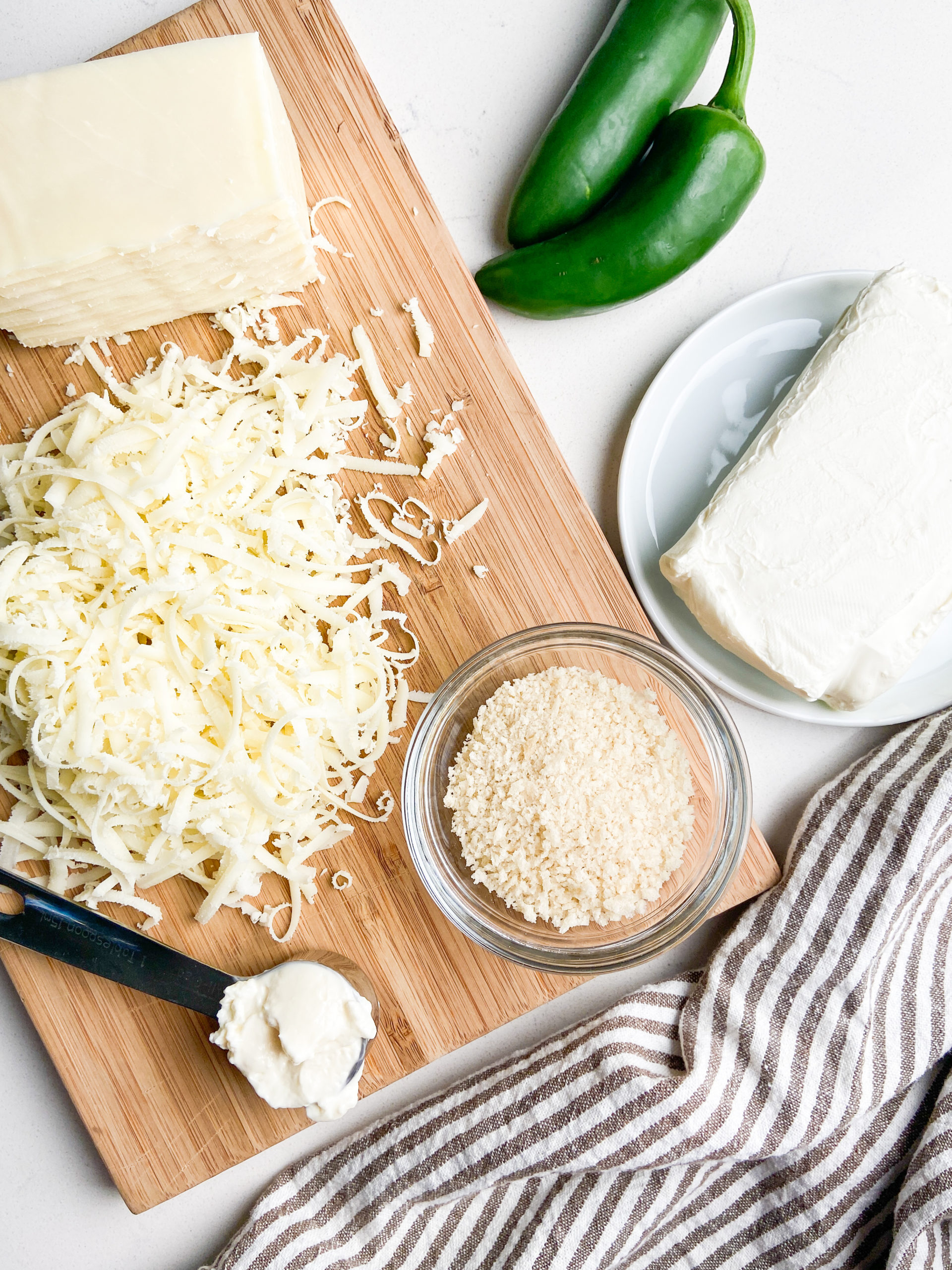 Overhead photo of ingredients for jalapeno popper dip. 