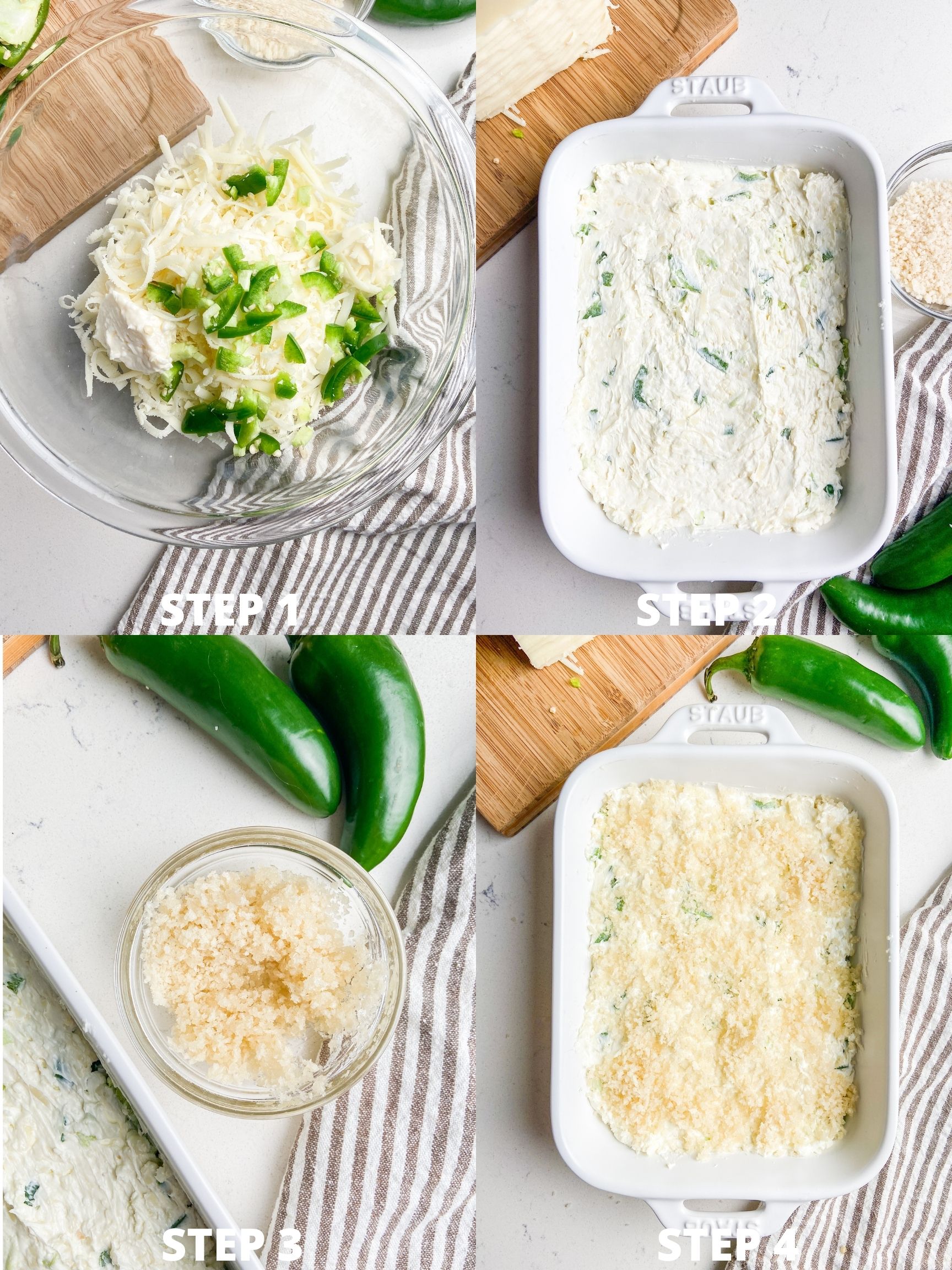 Step by step photos for jalapeno popper dip. 