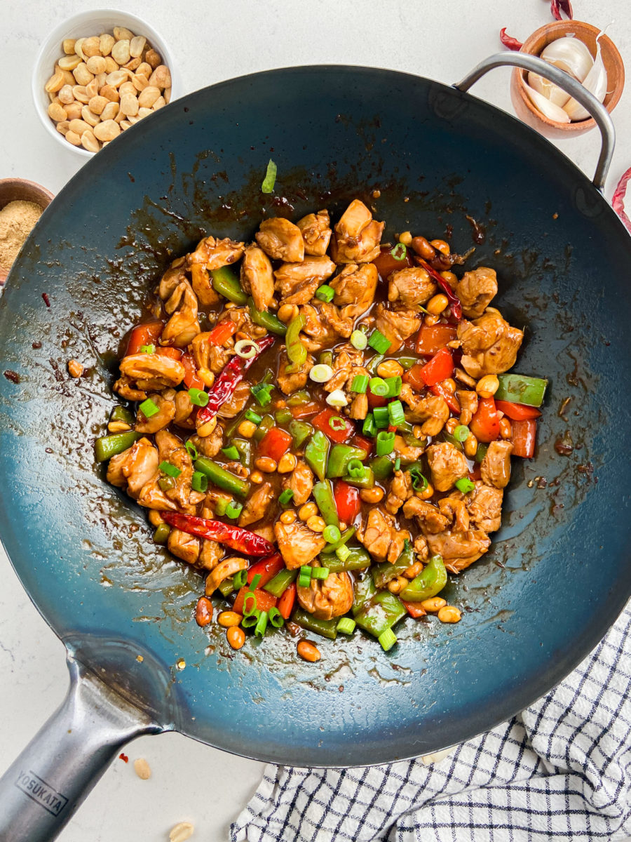 Kung Pao Chicken in wok.