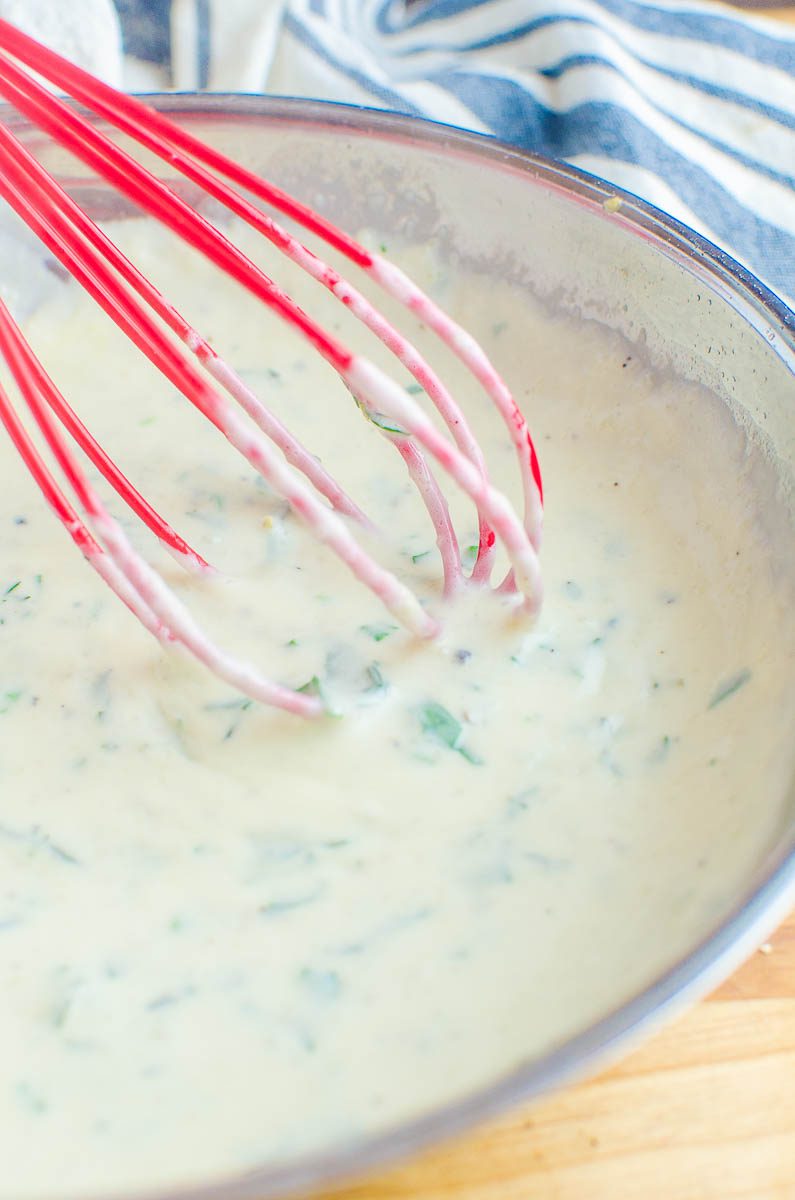 Cream sauce in a pan. 