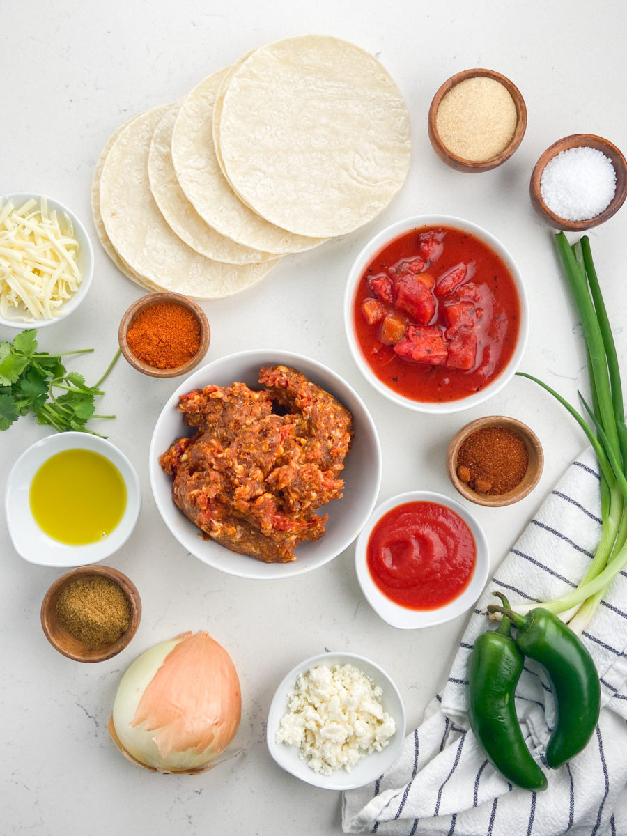 Mexican lasagna ingredients. 