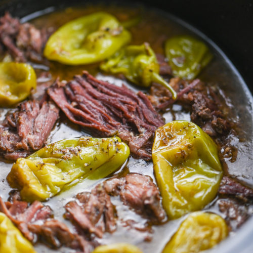 Mississippi Pot Roast in slow cooker.