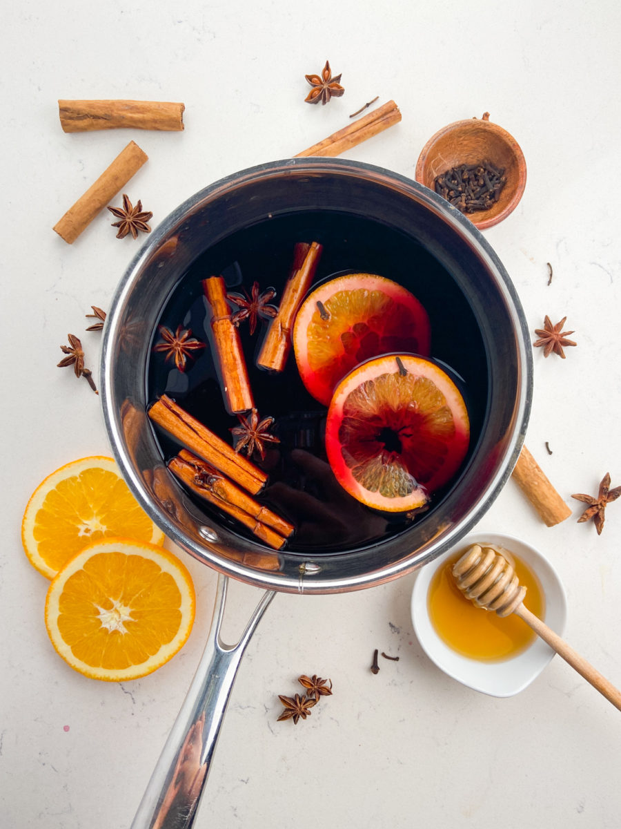 Mulled wine in a pot. 