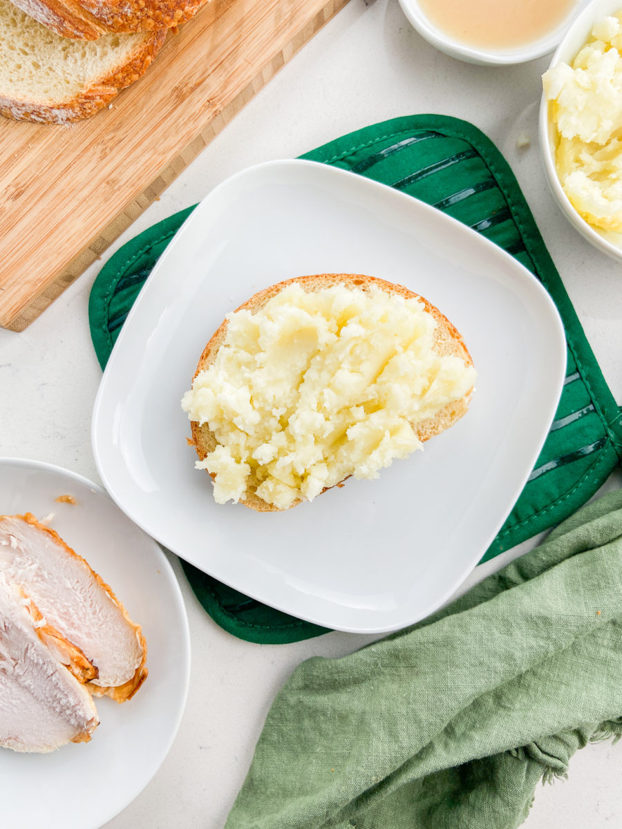 Mashed potatoes on slice of bread