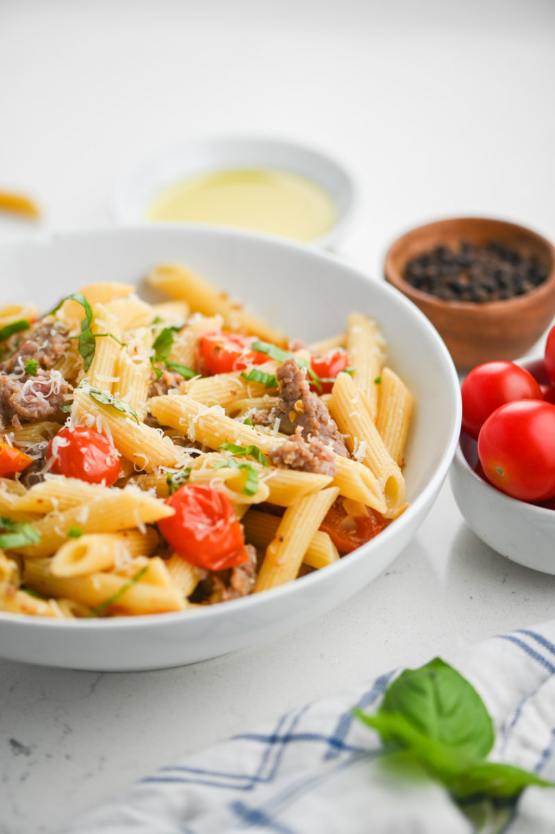 Penne with Sausage and Roasted Tomatoes Recipe | Life's Ambrosia