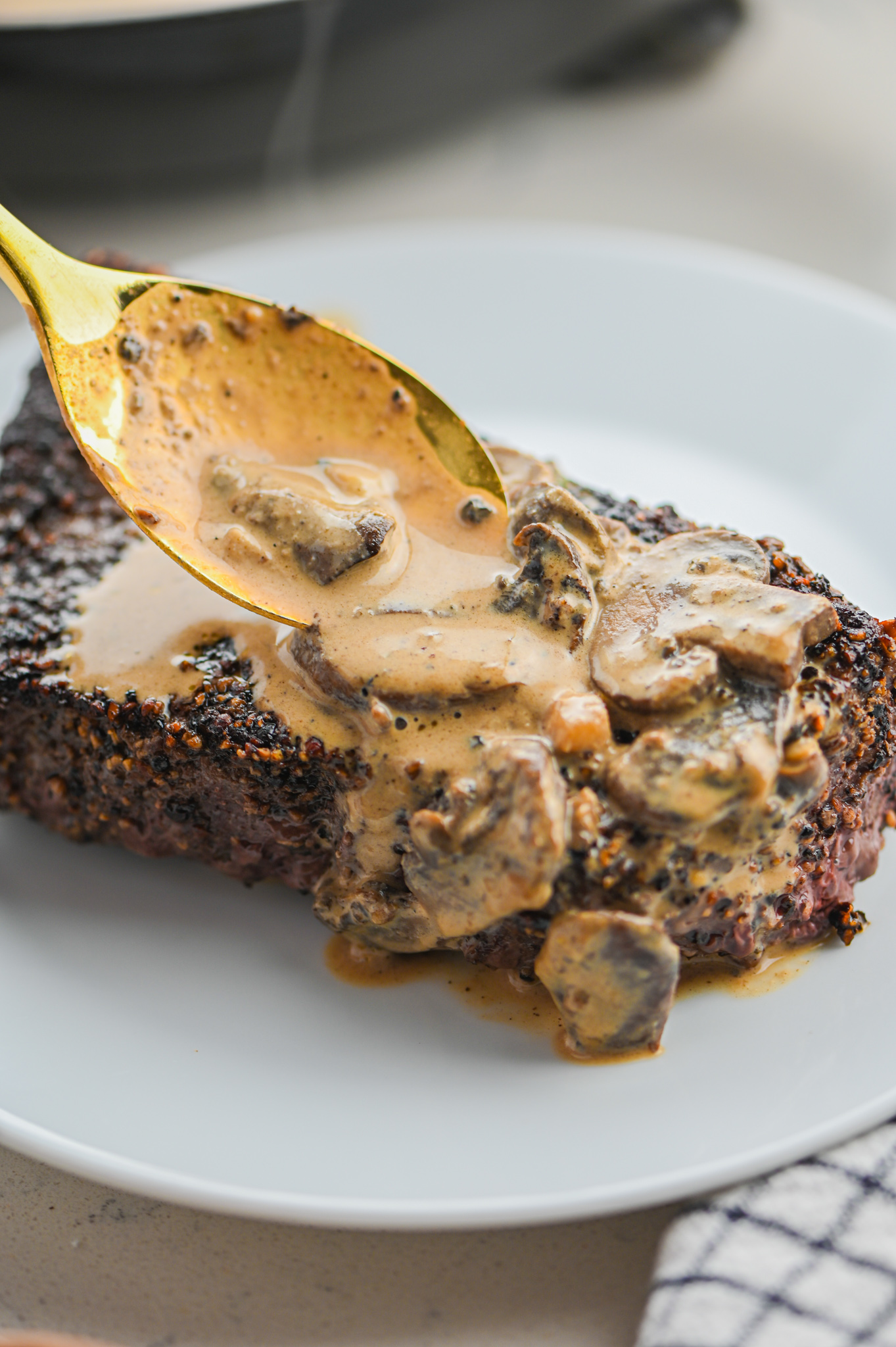Peppercorn Sirloin Steak with Mushroom Sauce Life's Ambrosia