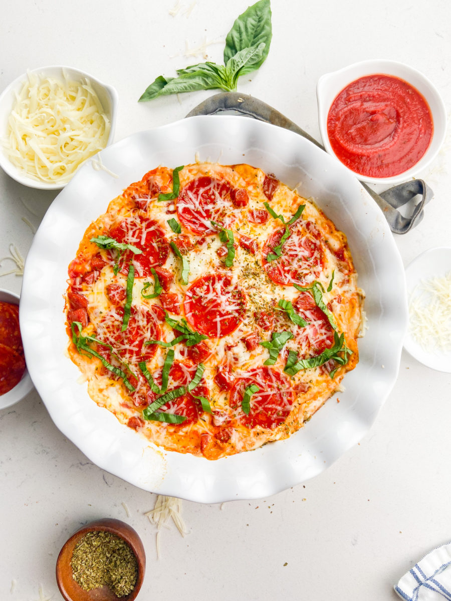 Pizza dip in pie dish. 