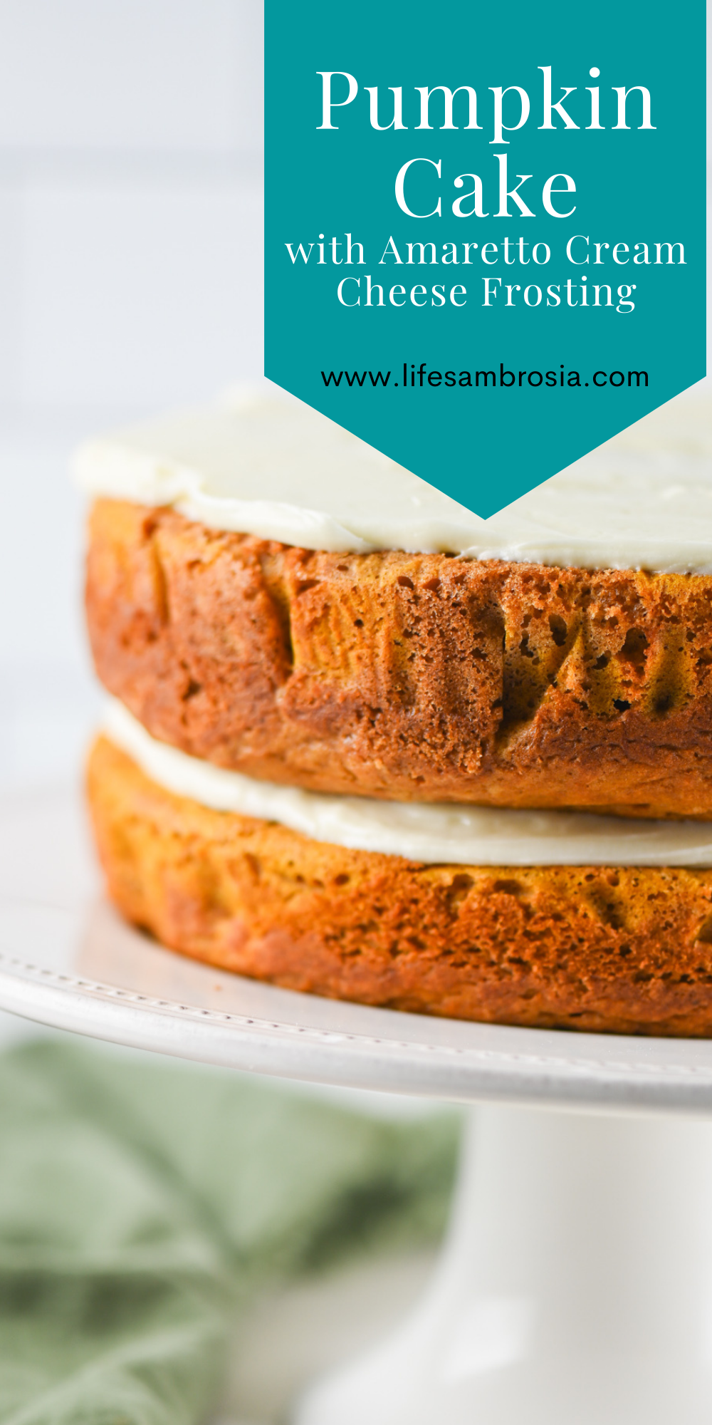 Pumpkin Cake with Amaretto Cream Cheese Frosting - Life's Ambrosia