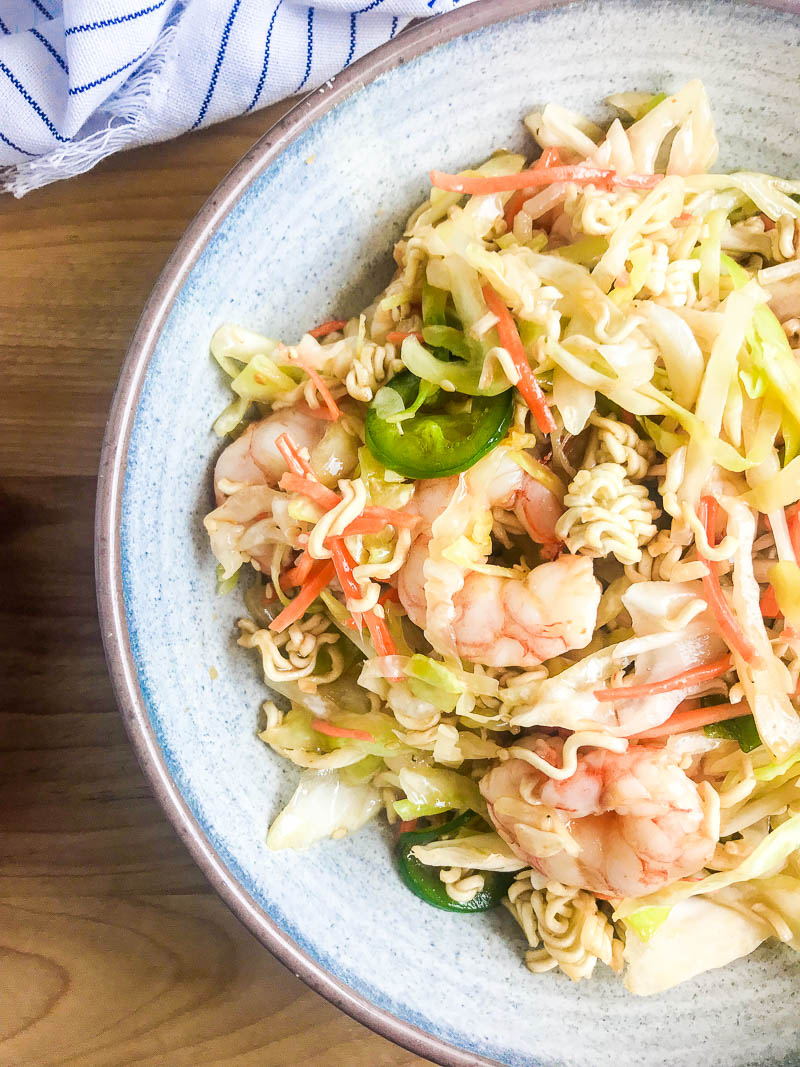Shrimp ramen noodle salad is a quick and easy dinner recipe with a sweet and spicy kick of flavor.