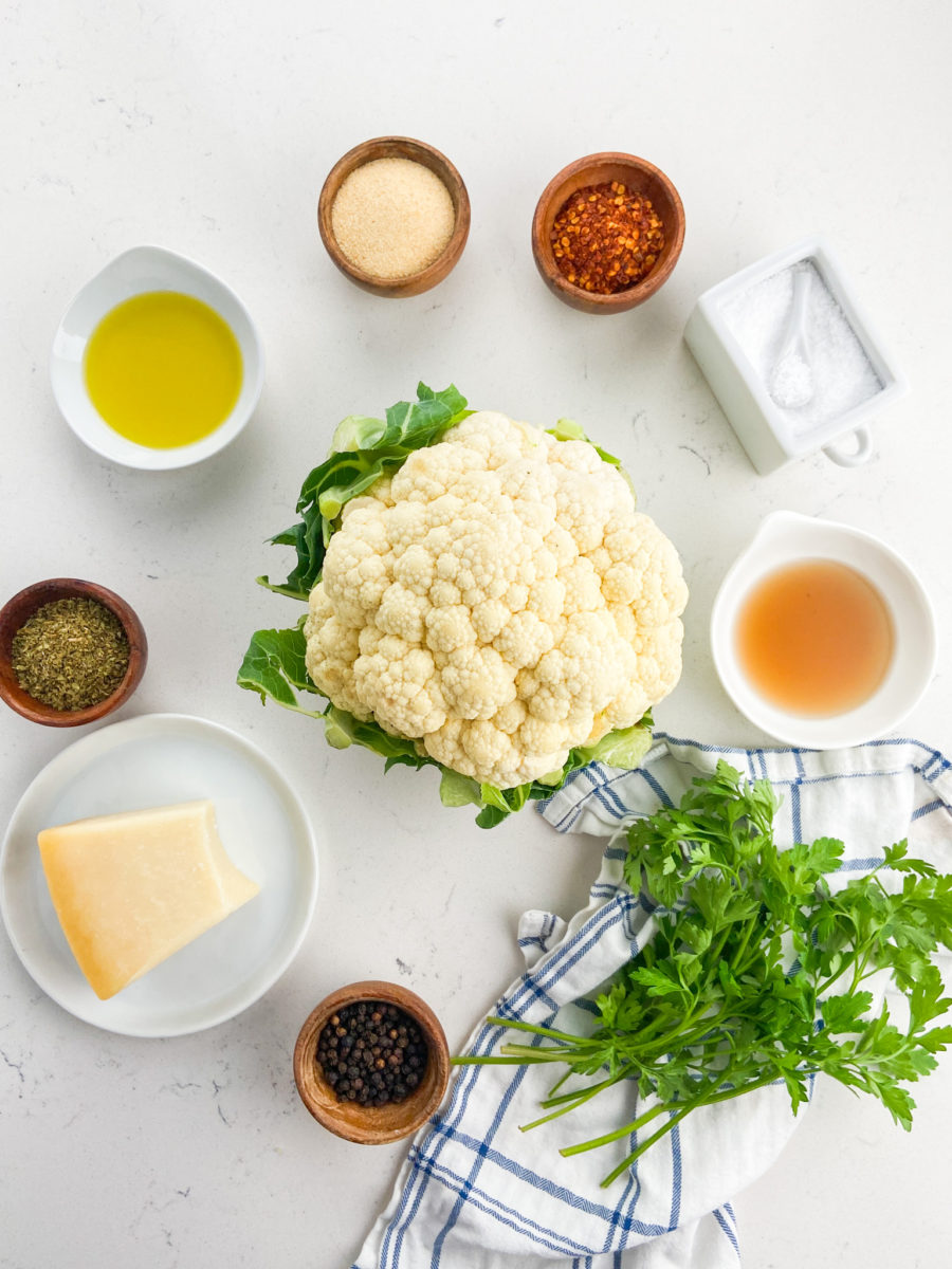 Ingredients for roasted cauliflower steaks. 