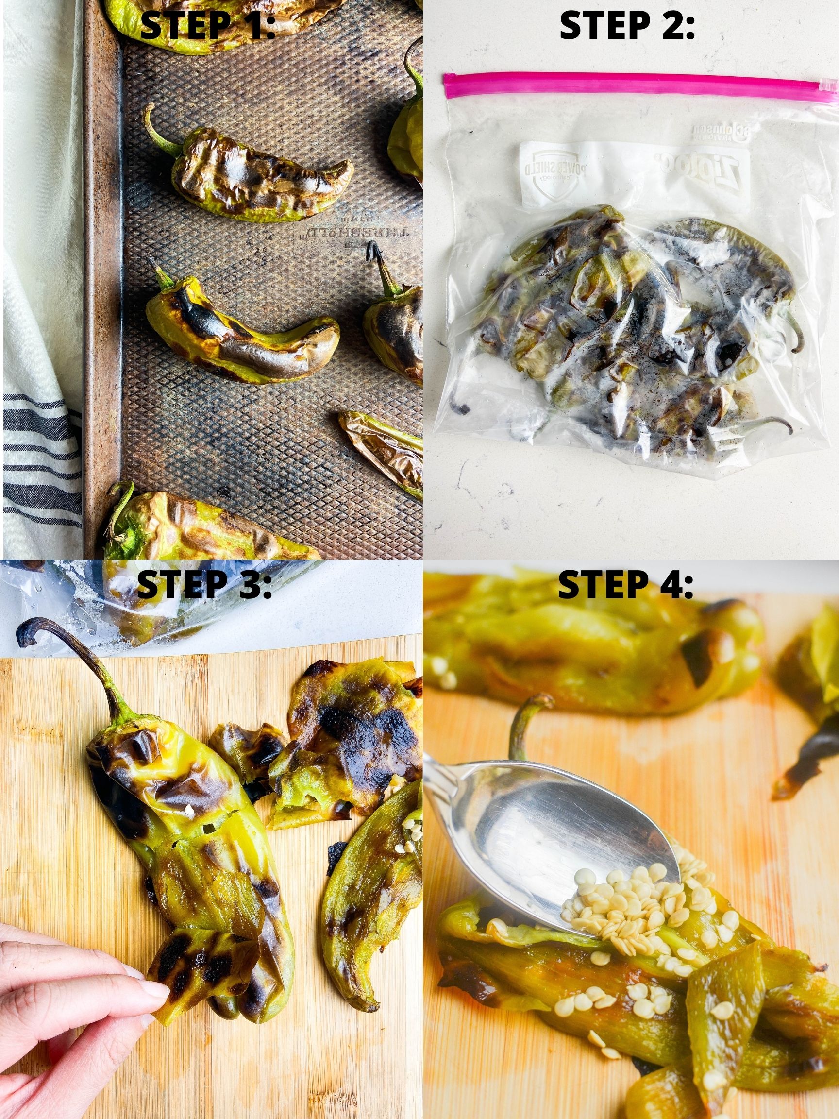 Step by step photos how to roast chiles. 