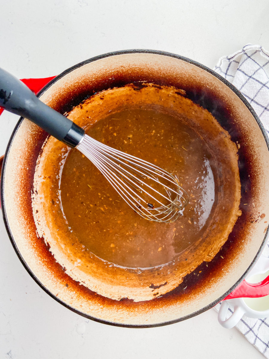 Rosemary gravy in dutch oven. 