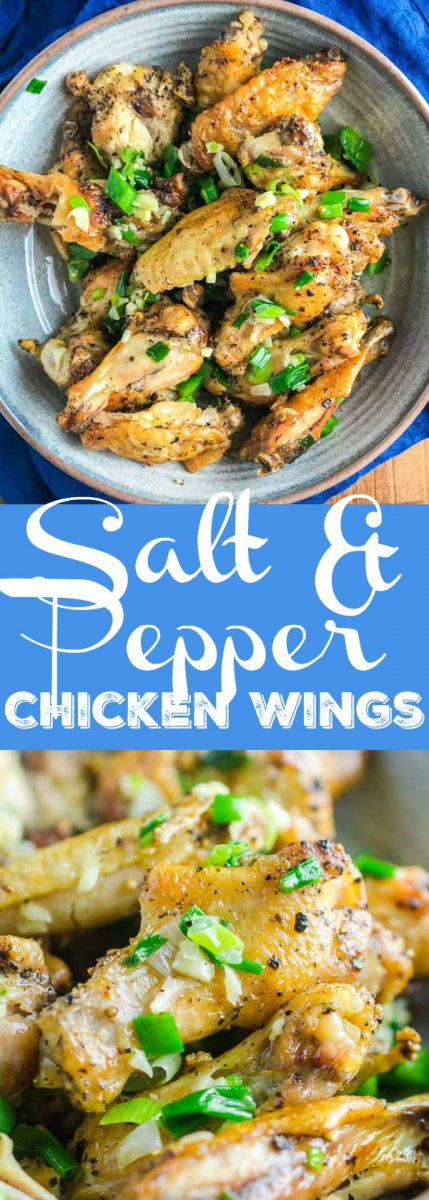 Baked Salt and Pepper Chicken wings are baked until crispy and tossed in a mixture of sesame oil, jalapeños, garlic and green onions.