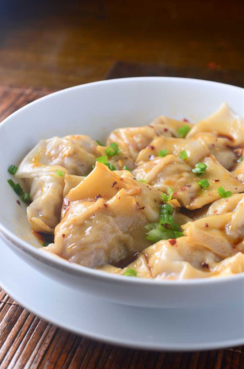 Shrimp and Pork Wontons in Spicy Sauce Life's Ambrosia