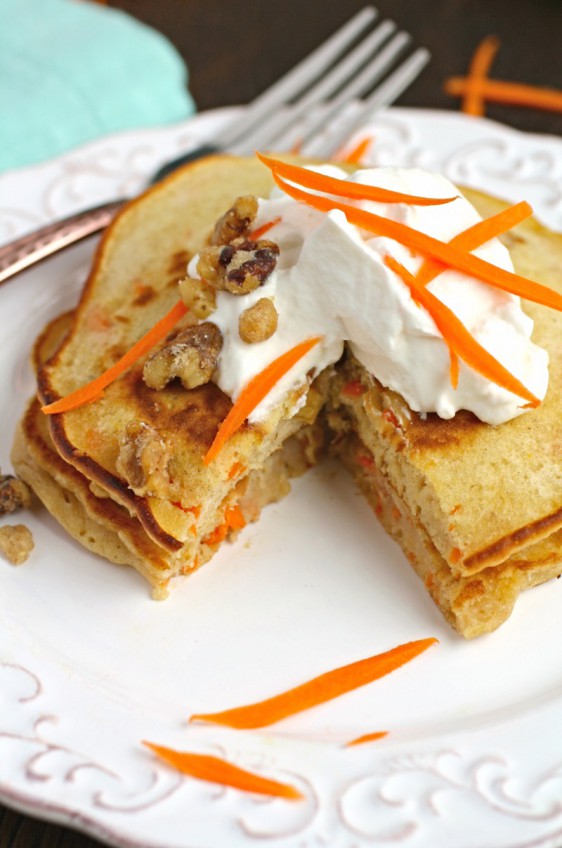 Carrot Cake Pancakes with Homemade Whipped Topping surely are a treat that’s not too sweet, and perfect for breakfast!