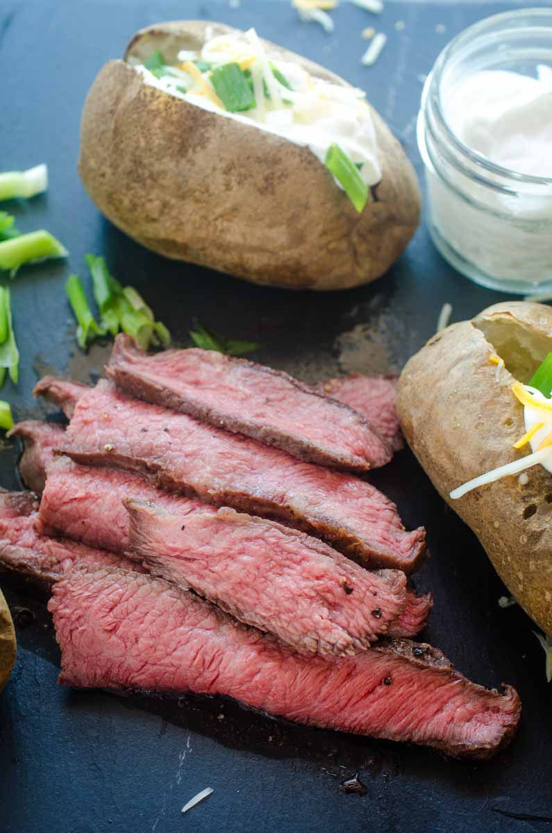 Perfectly cooked sous vide flat iron steak. 