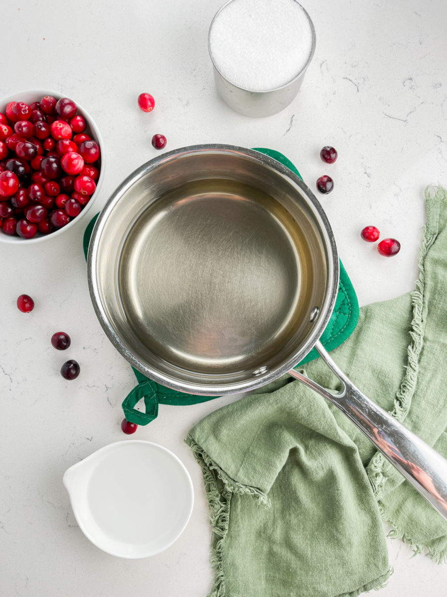 Simple syrup in a pan. 