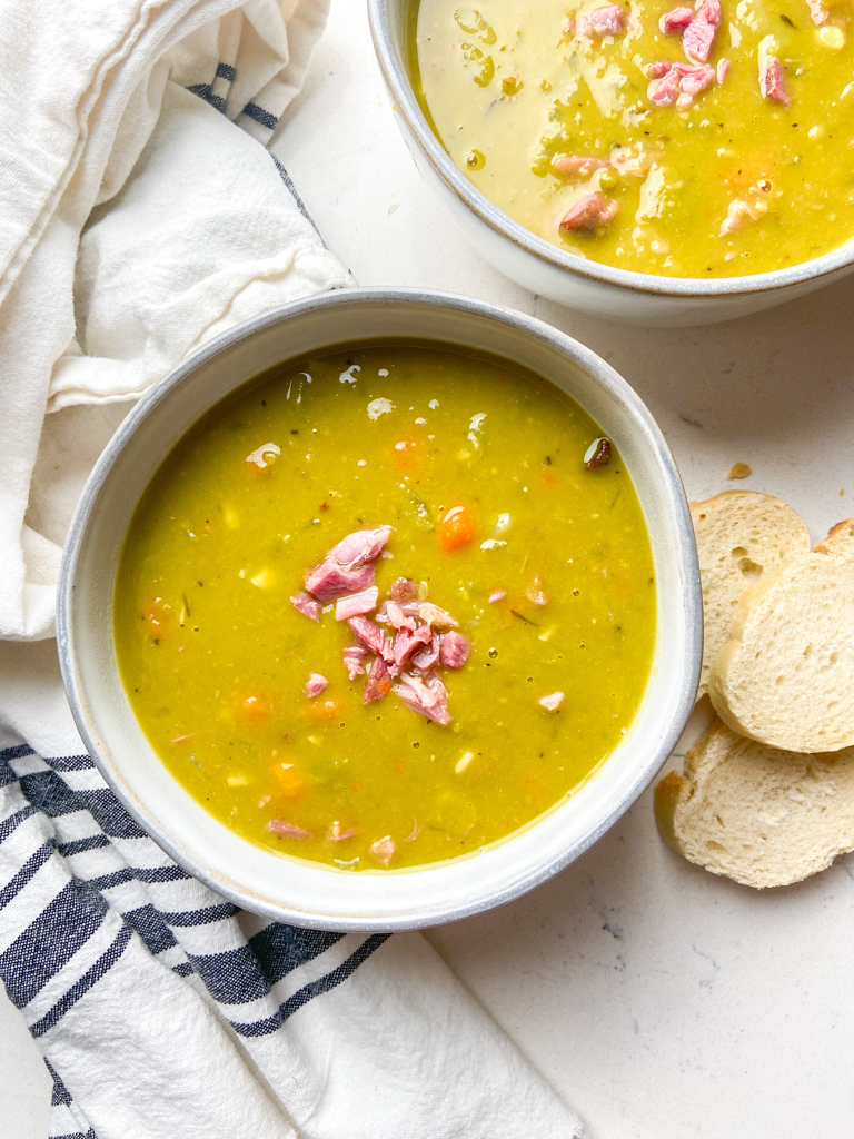 Overhead photo of split pea in a bowl. 