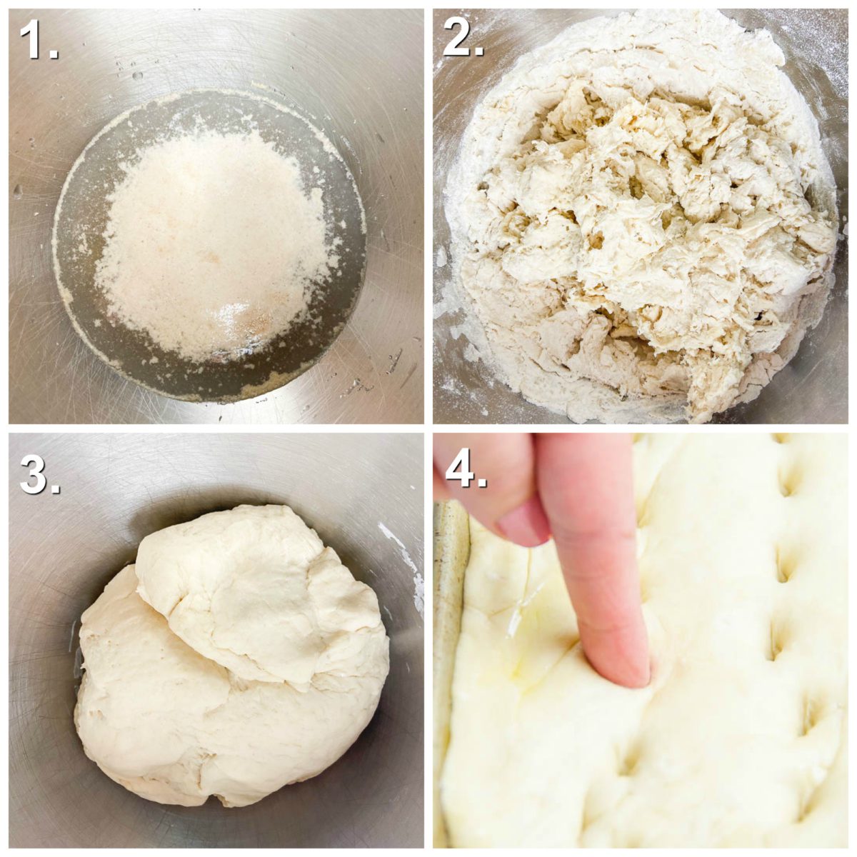Step by step photos for how to make focaccia bread