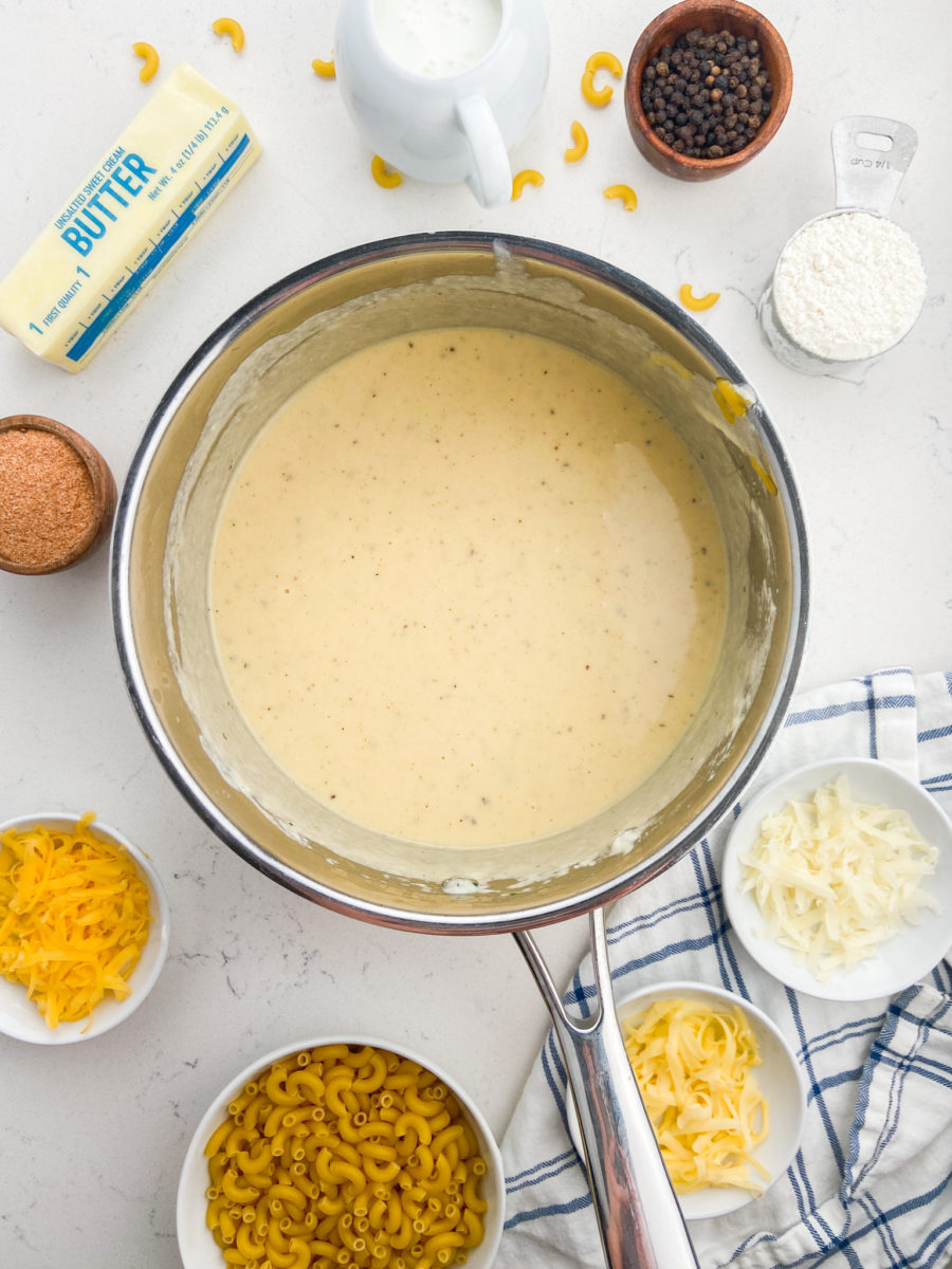 Making a cheese sauce.