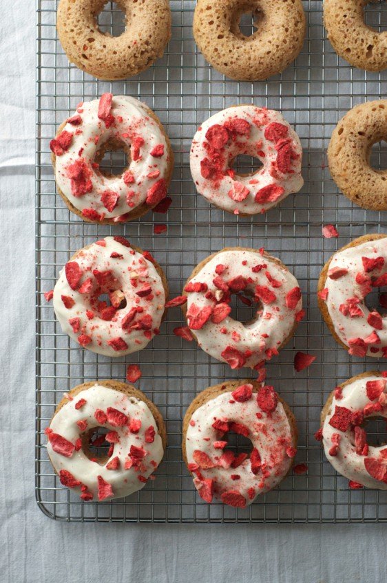 Strawberry Doughnuts with Cream Cheese Glaze