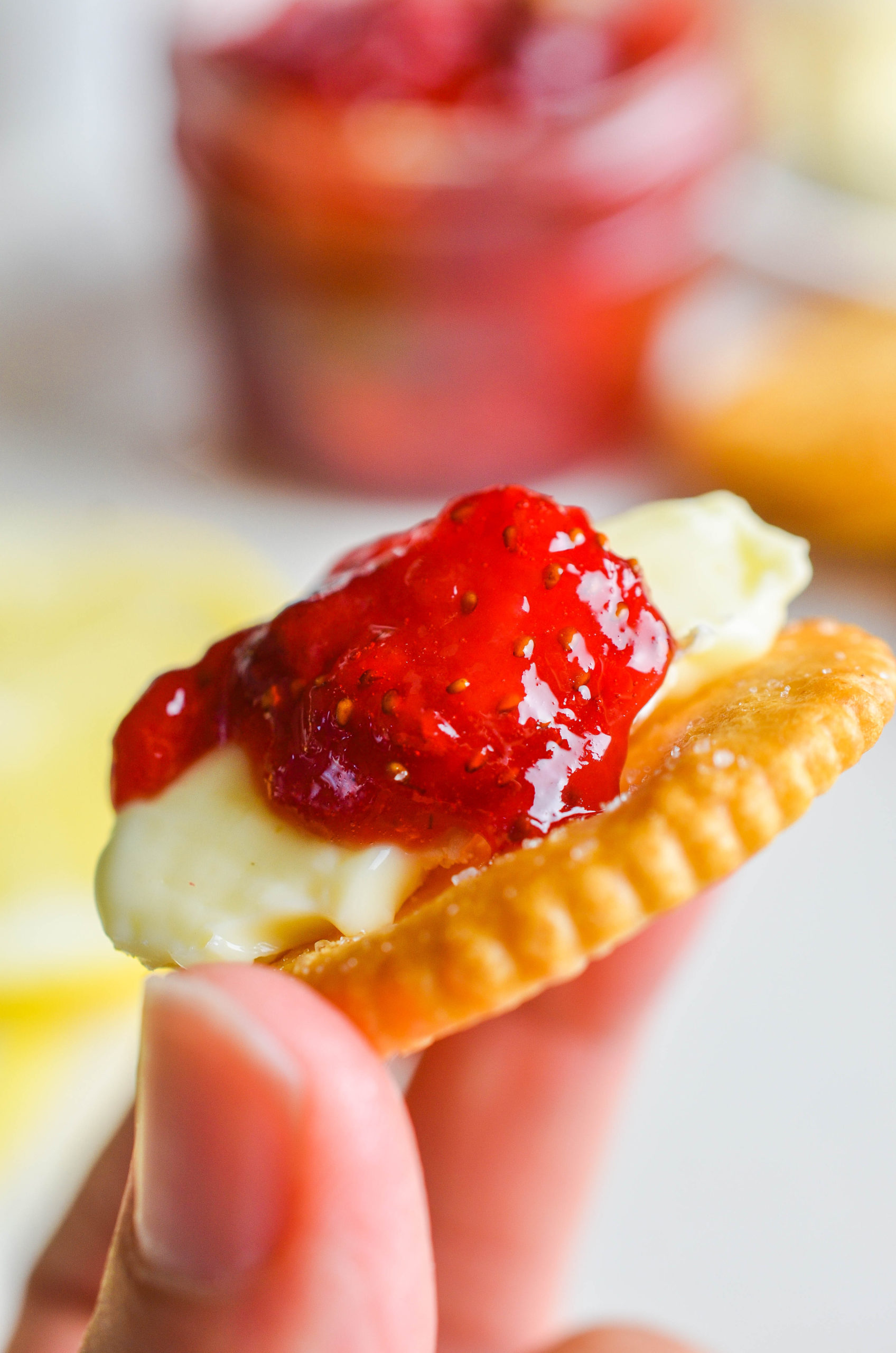 Jam with brie on a cracker. 